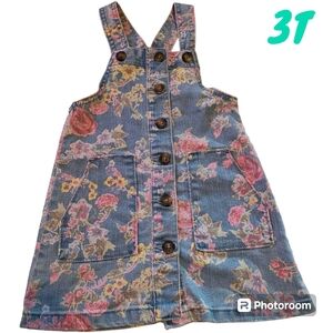 Wonder Nation Girls 3T Sleeveless Demin Floral Dress Jumper Full Buttons Summer